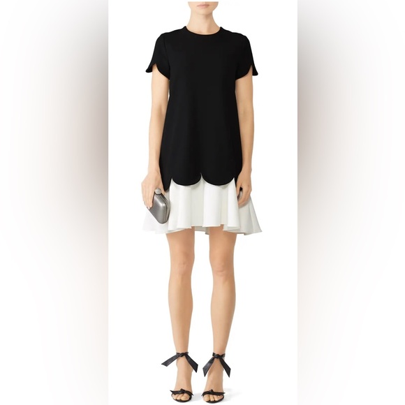 Shoshanna Dania Black and White Scalloped Dress - Main Image